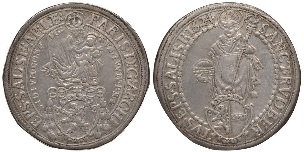Австрия, Зальцбург 1 рейхсталер 1624 Святой Руперт, Пэрис вон Лодрон (1619-1653) KM 87, Dav. 3504, Zottl 1475 серебро 00-000-00