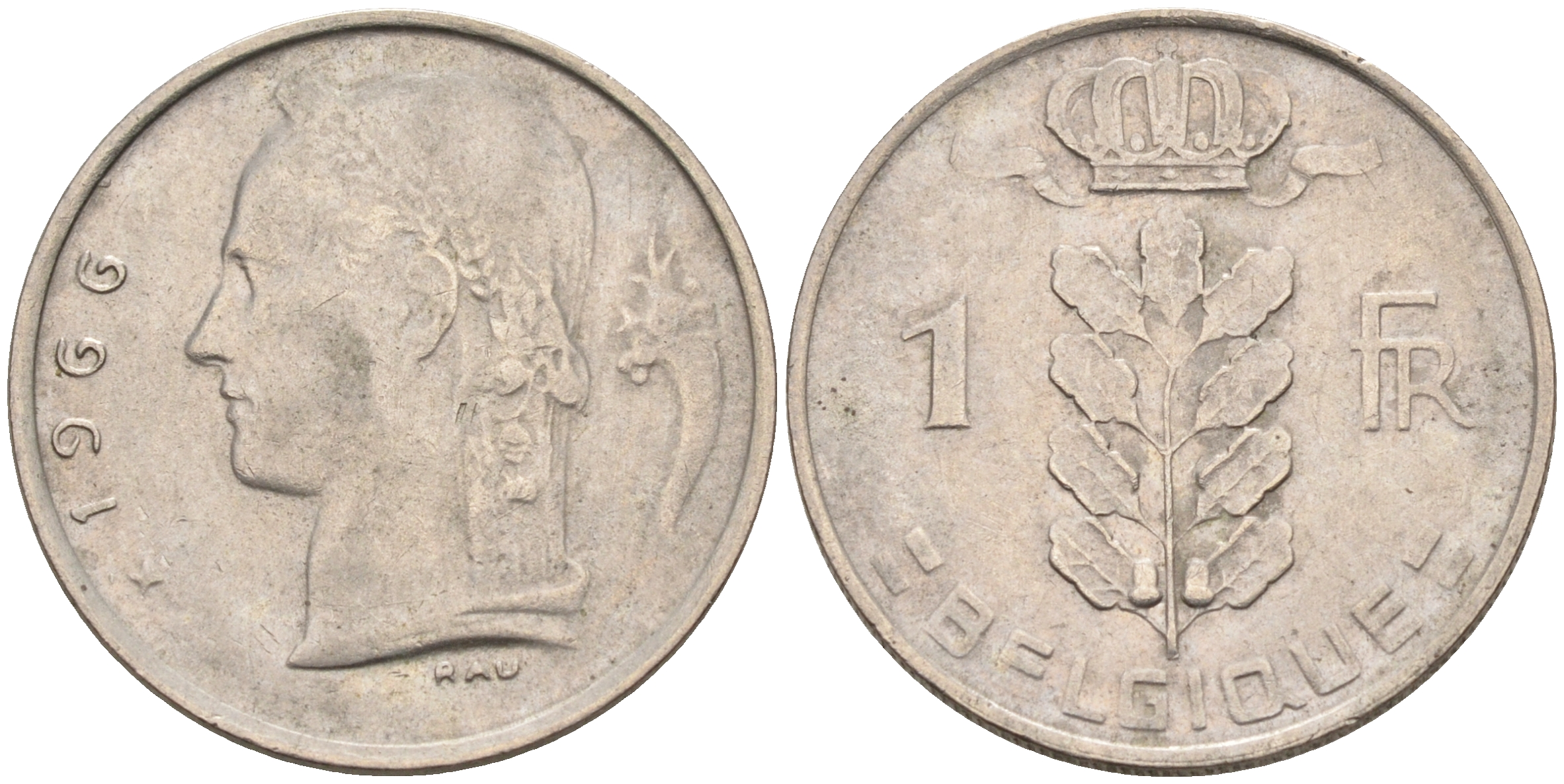 БЕЛЬГИЯ 1 ФРАНК 1966 BELGIQUE KM 142.1 медно-никель 4563-1253