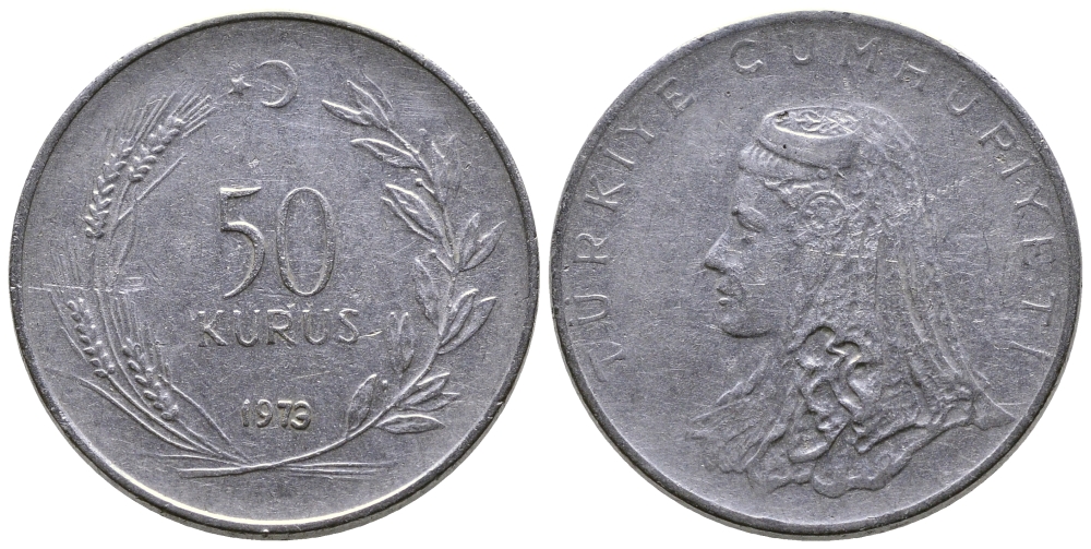 Турция 50 курушей 1973 Анатолийская невеста KM 899 нержавеющая сталь 84-1332
