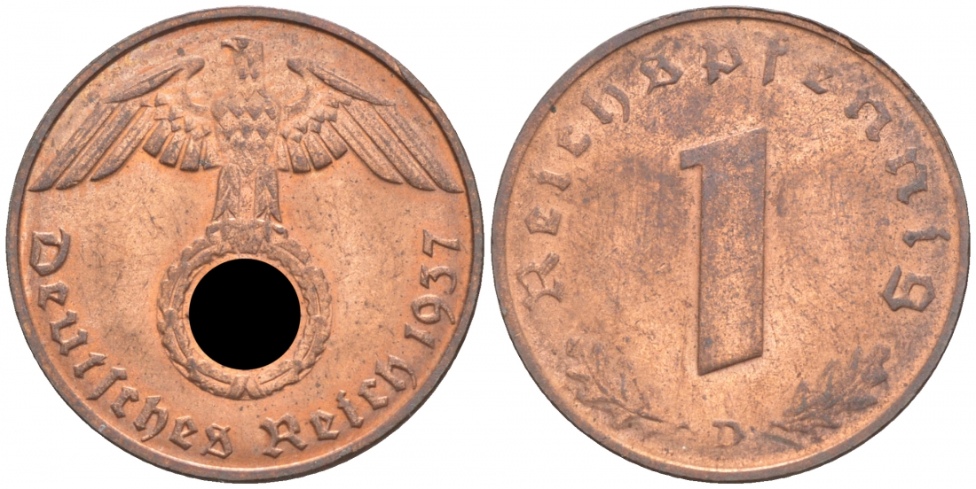 ГЕРМАНИЯ 1 РЕЙХСПФЕННИГ 1937 D J 361, KM 89 бронза aUNC 73-246