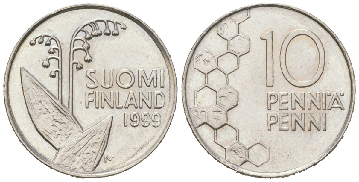 Финляндия 10 пенни 1999 M KM 65 медно-никель UNC 218-1125