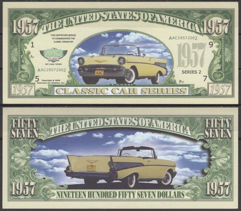 США 1957 доллара 1957 серия классических автомобилей - Chevrolet Bel Air 1957 бумага UNC (пресс) 7197-14-3