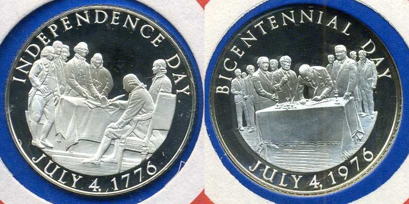США медаль "200-летие независимости США", в красочном конверте 1976 вес 14,08 гр, диаметр 31,5 мм  серебро PROOF 7-4-2-49
