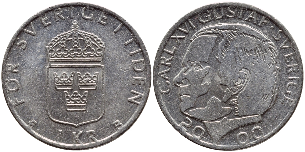Швеция 1 крона 2000 Карл XVI Густав (1973- ) KM 852а медно-никель 4364-3432