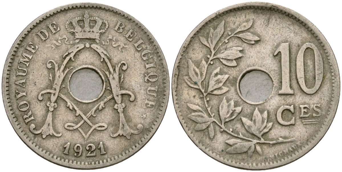 Бельгия 10 сантимов 1921 Belgique KM 85 медно-никель 4135-1013