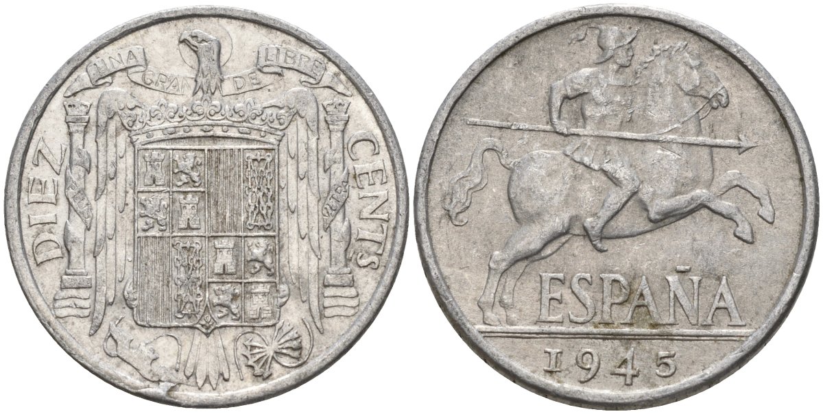 Испания 10 сентимо 1945 Франсиско Франко (1939 - 1975) KM 766 алюминий 4155-242