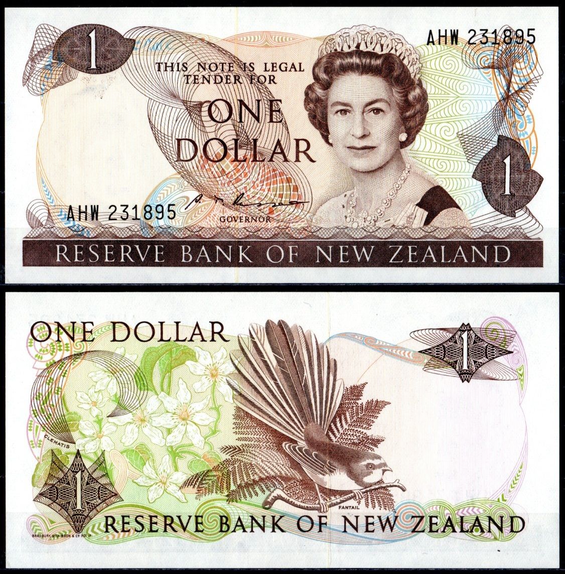 Новая Зеландия 1 доллар ND (1981-1992) Елизавета II (1952-2022), Веерохвост Pick 169 b бумага UNC (пресс) 8615-19-3-2