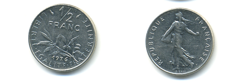 ФРАНЦИЯ 1/2 ФРАНКА 1976 СЕЯТЕЛЬ KM 931.1, LE FRANC 198.15 никель 86-1756