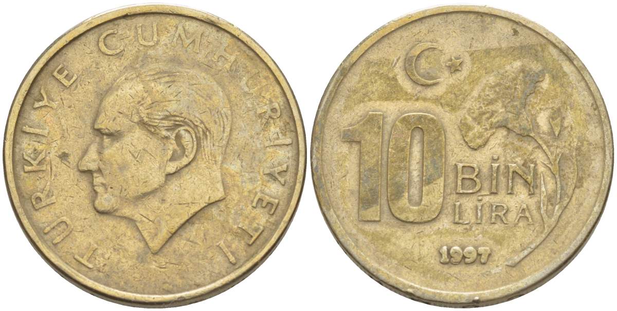 Турция 10000 лир 1997 Мустафа Кемаль Ататюрк KM 1027.1 медь никель цинк 4525-626