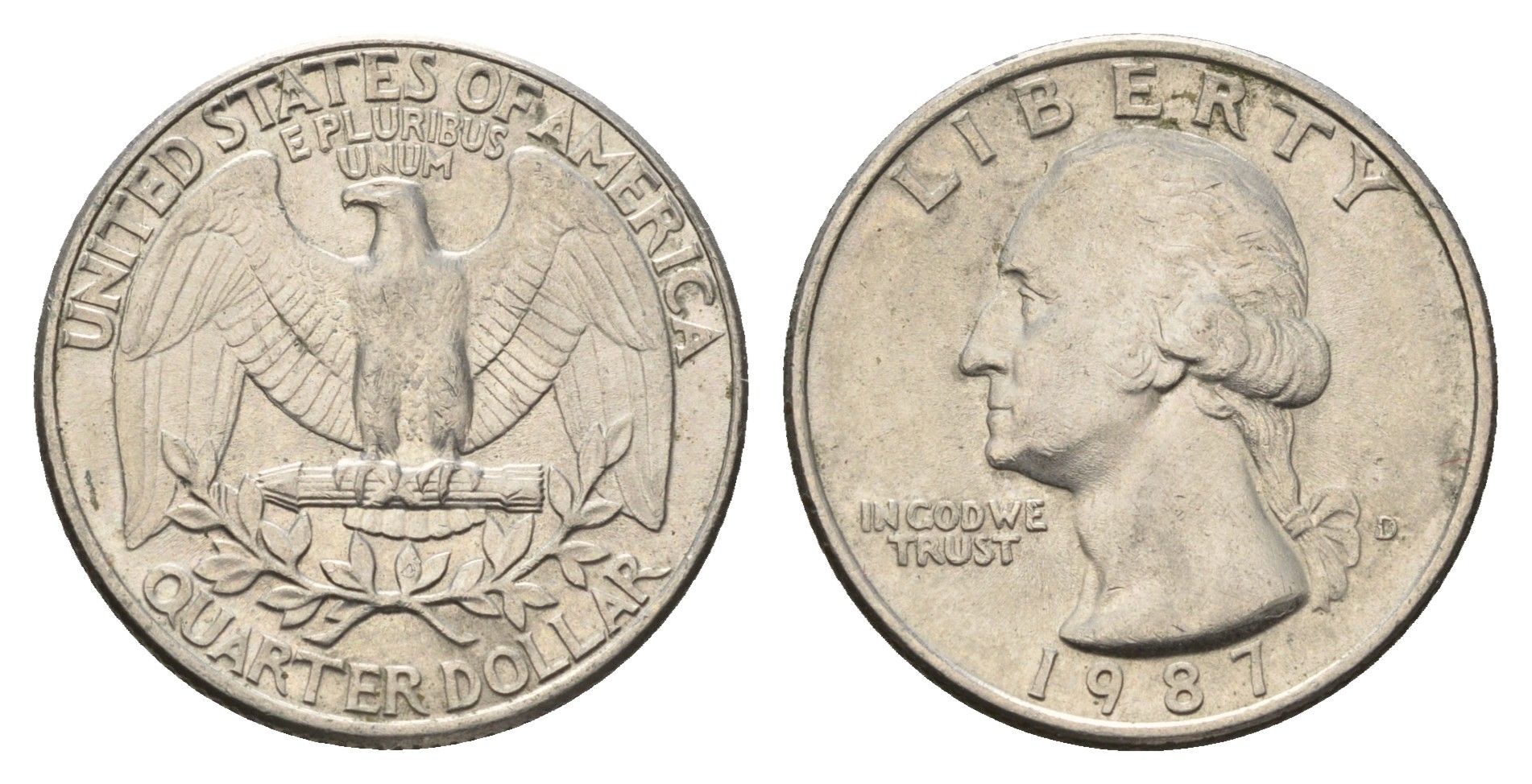 США 25 центов (квотер, 1/4 доллара) 1987 Вашингтон KM 164a медь плакированная медно-никелем 4673-1057