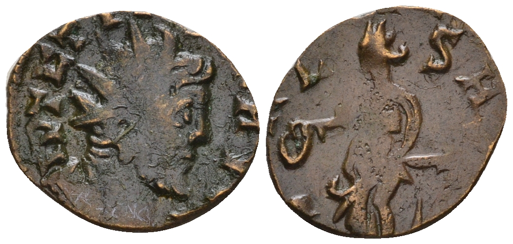 Римская Империя, императоры в Галлии антониниан 274 Тетрик, IMP C TETRICVS P F AVG, бюст императора / SALVS AVG, Салюта, персонификация Здоровья, локальная чеканка в Галлии RIC 126 биллон 1073-25-106