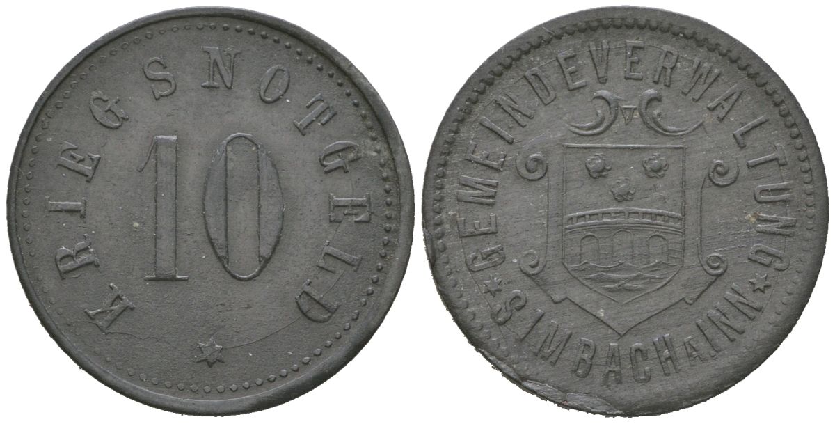 Зимбах-на-Инне (Бавария) 10 пфеннингов ND Funck 500.2, Men18 29390.2 цинк 4586-827