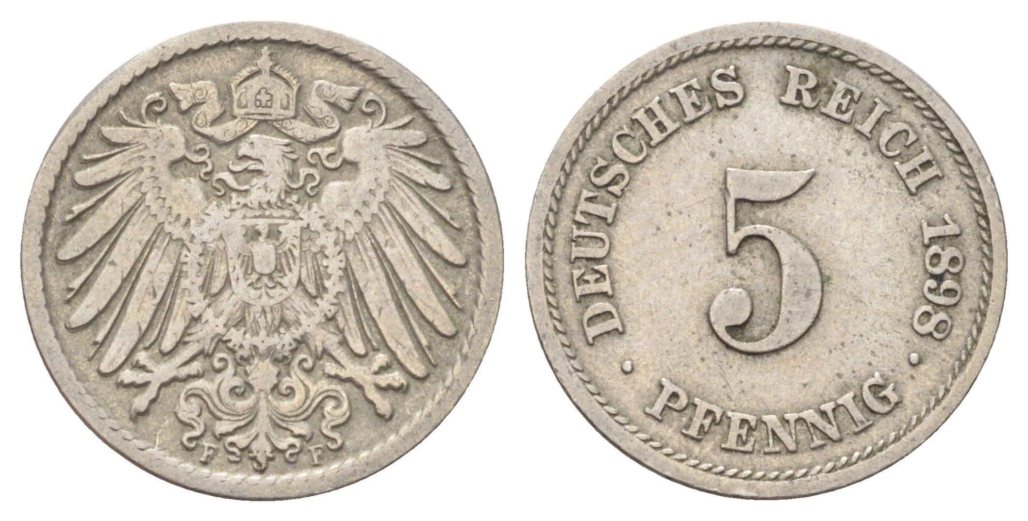 Германия 5 пфеннигов 1898 F KM 11, J. 12 медно-никель 4701-1026