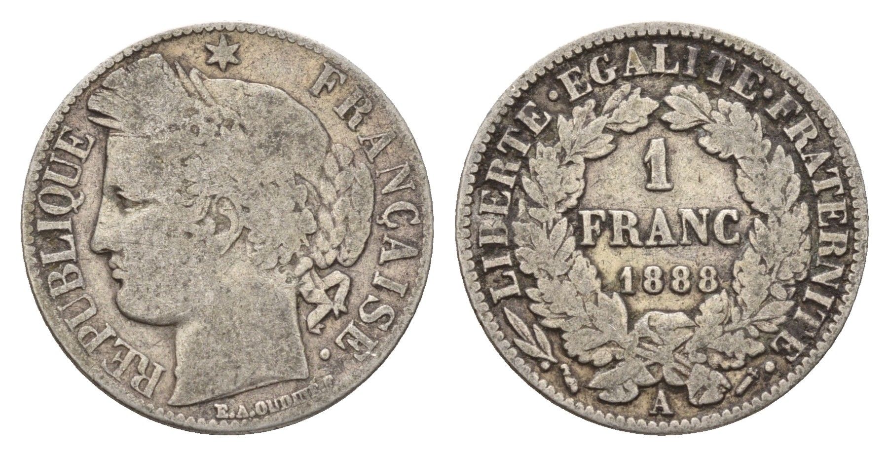 Франция 1 франк 1888 A KM 822 серебро 51-1832