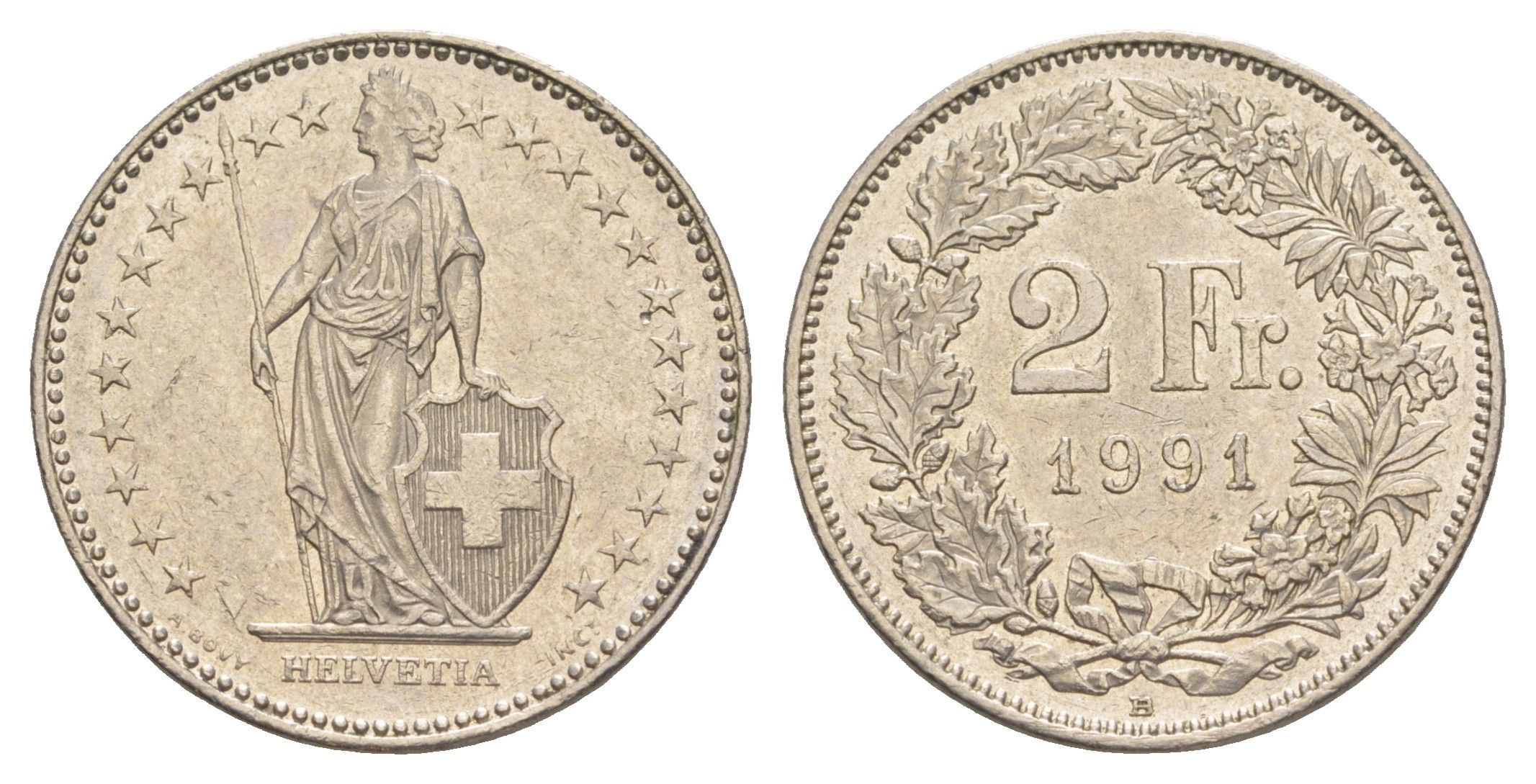 Швейцария 2 франка 1991 KM 21a медно-никель 4637-115