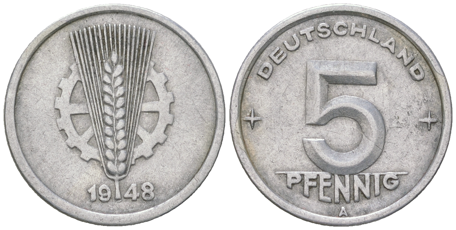 ГДР 5 пфеннигов 1948 A KM 2 алюминий 4164-529