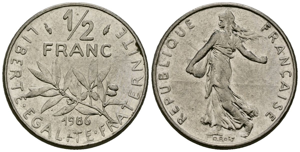 Франция 1/2 франка 1986 сеятель KM 931.1, Le Franc 198.25 никель 4135-731