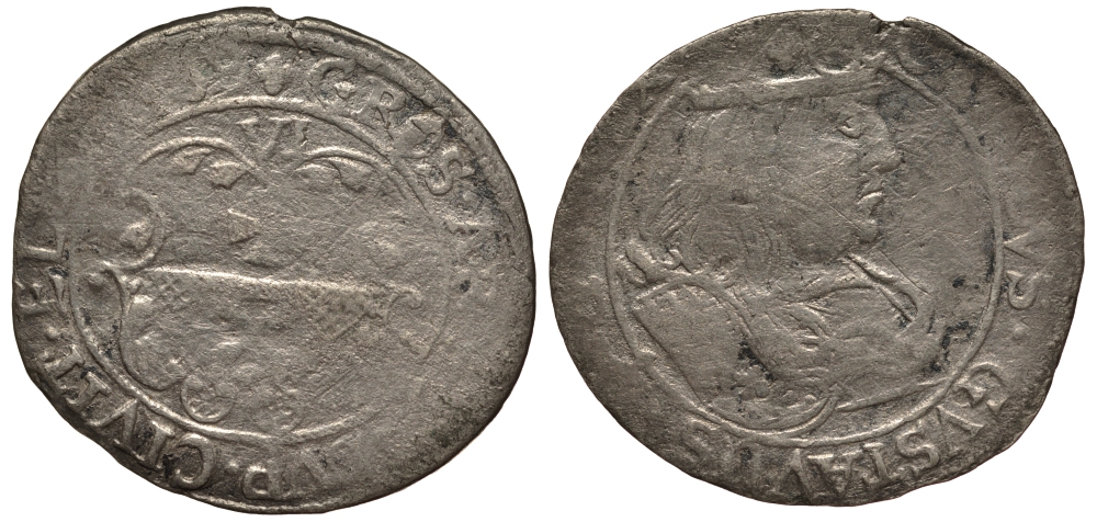 Польша, Эльблонг 6 грошей (шостак) 1659 Карл X Густав Шведский (1654-1660), вес 3,23 г KM 73 серебро 00-000-00