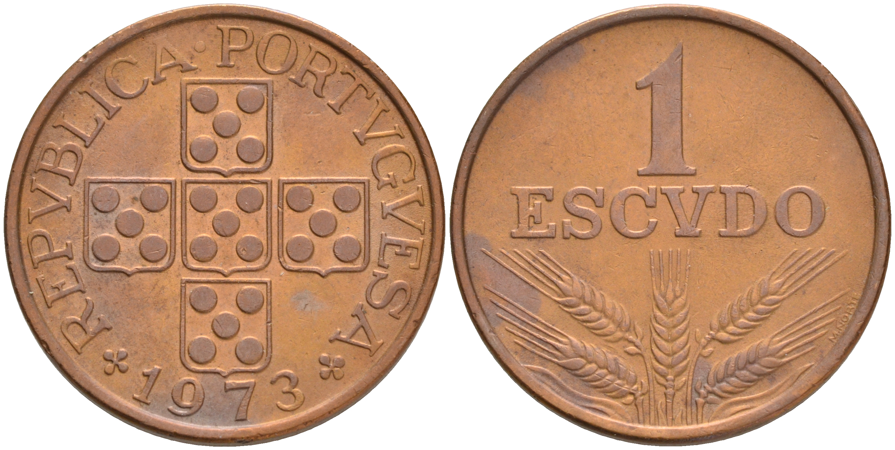 Португалия 1 эскудо 1973 KM 597 бронза 4561-637
