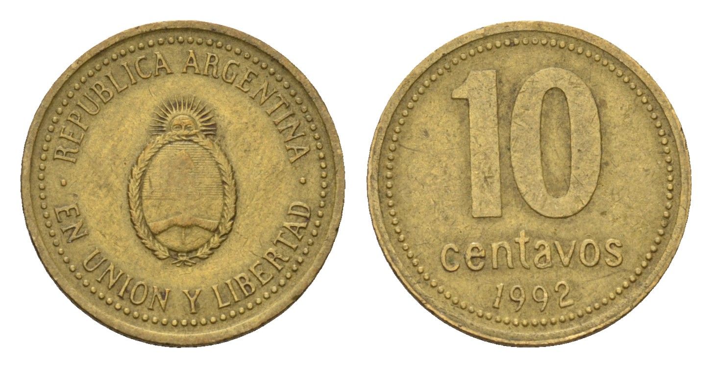 Аргентина 10 сентаво 1992 KM 107 алюминиевая бронза 4679-738