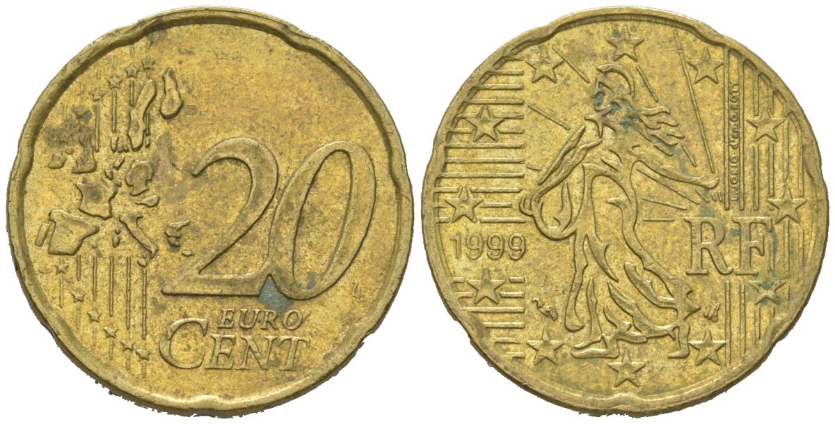 Франция 20 евроцентов 1999 KM 1286 нордик 4604-1024