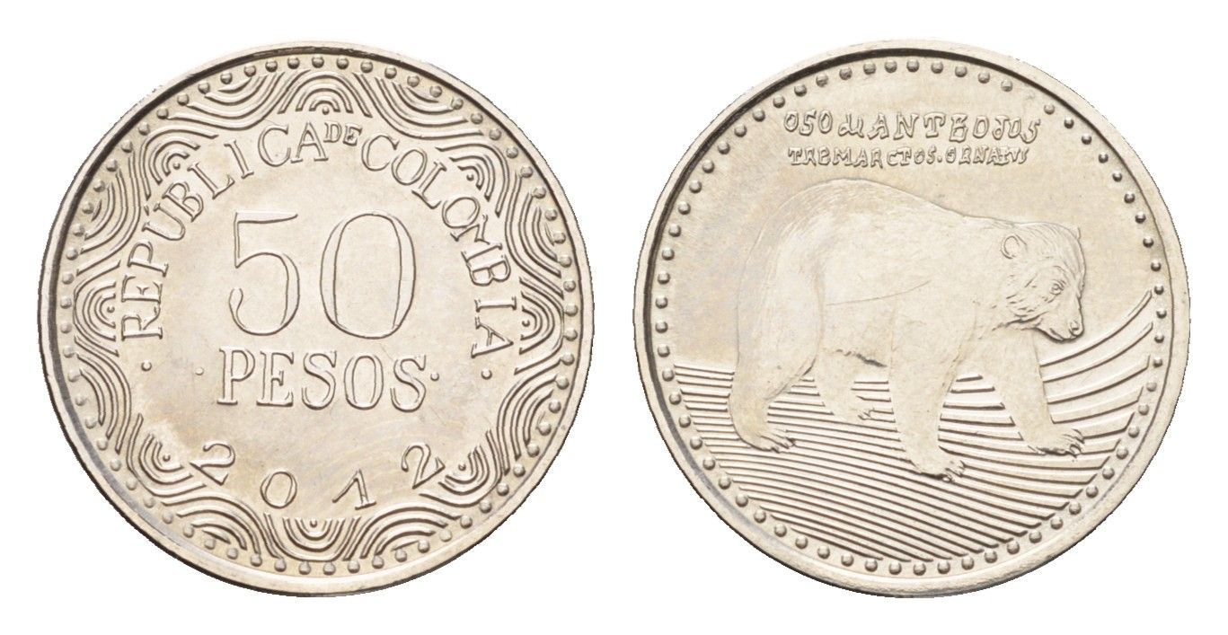 Колумбия 50 песо 2012 KM 295 сталь плакированная никелем UNC 4696-1246