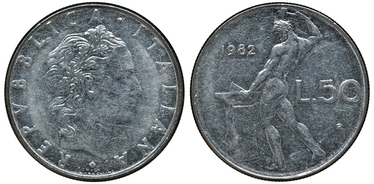 ИТАЛИЯ 50 ЛИР 1982 KM 95.1 сталь aUNC 72-811