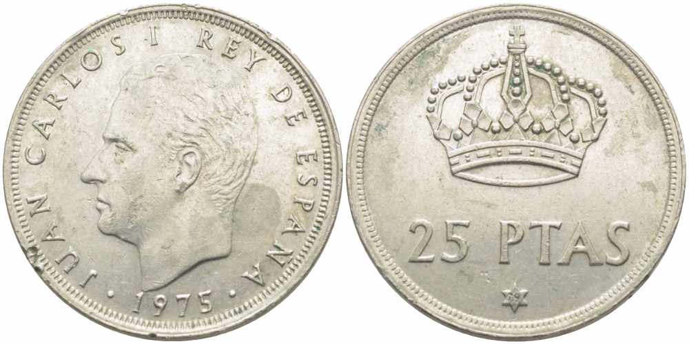 Испания 25 песет 1975 (79) Хуан Карлос I (1975-2014) KM 808 медно-никель 73-1352