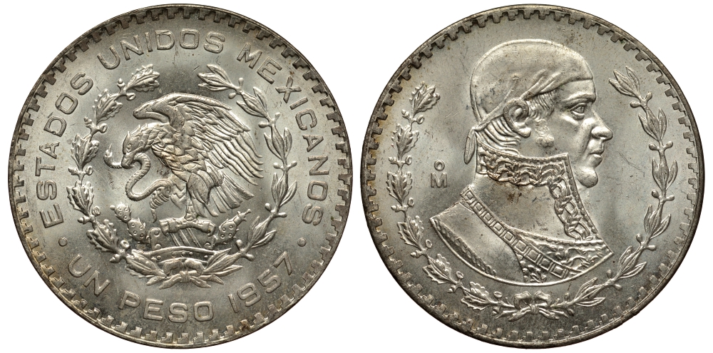 Мексика 1 песо 1957 Хосе Мария Морелос KM 459 серебро UNC 107-823