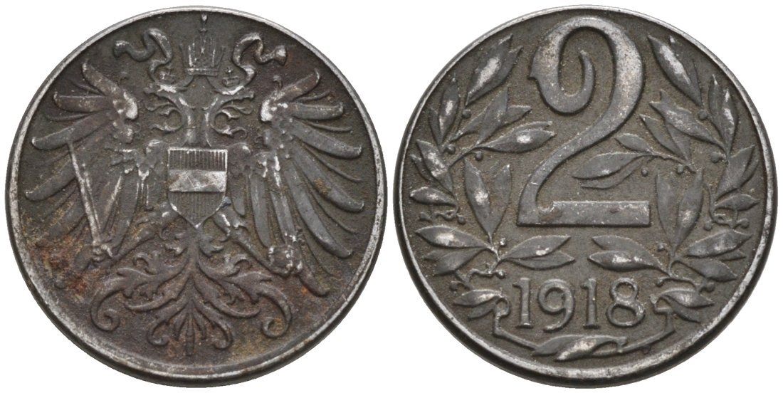 Австрия 2 геллера 1918 KM 2824 железо 4567-321