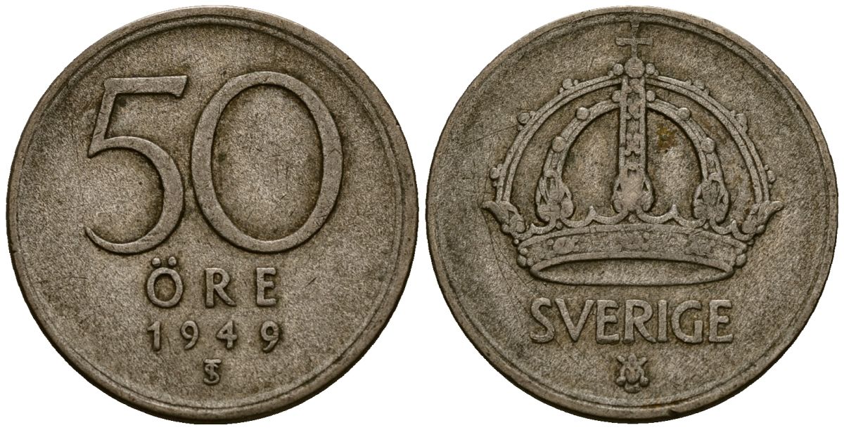 Швеция 50 эре 1949 Густав V (1907-1950) KM 817 серебро 4177-931