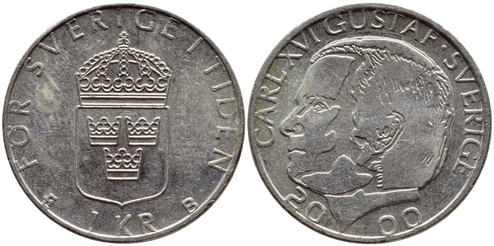 Швеция 1 крона 2000 Карл XVI Густав (1973- ) KM 852а медно-никель 4364-3116