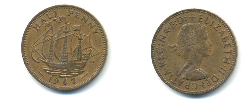 Великобритания 1/2 пенни 1962 Елизавета II (1952-2022) KM 896, Spink 4158 бронза 59-1136