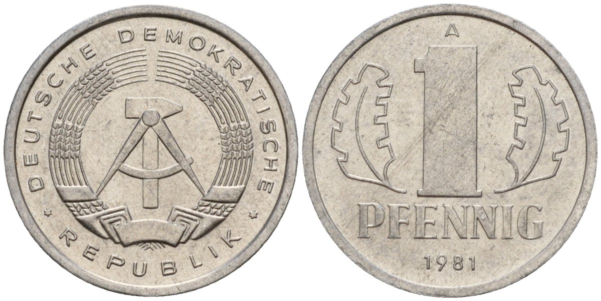 ГДР 1 пфенниг 1981 A KM 8.2 алюминий 188-465