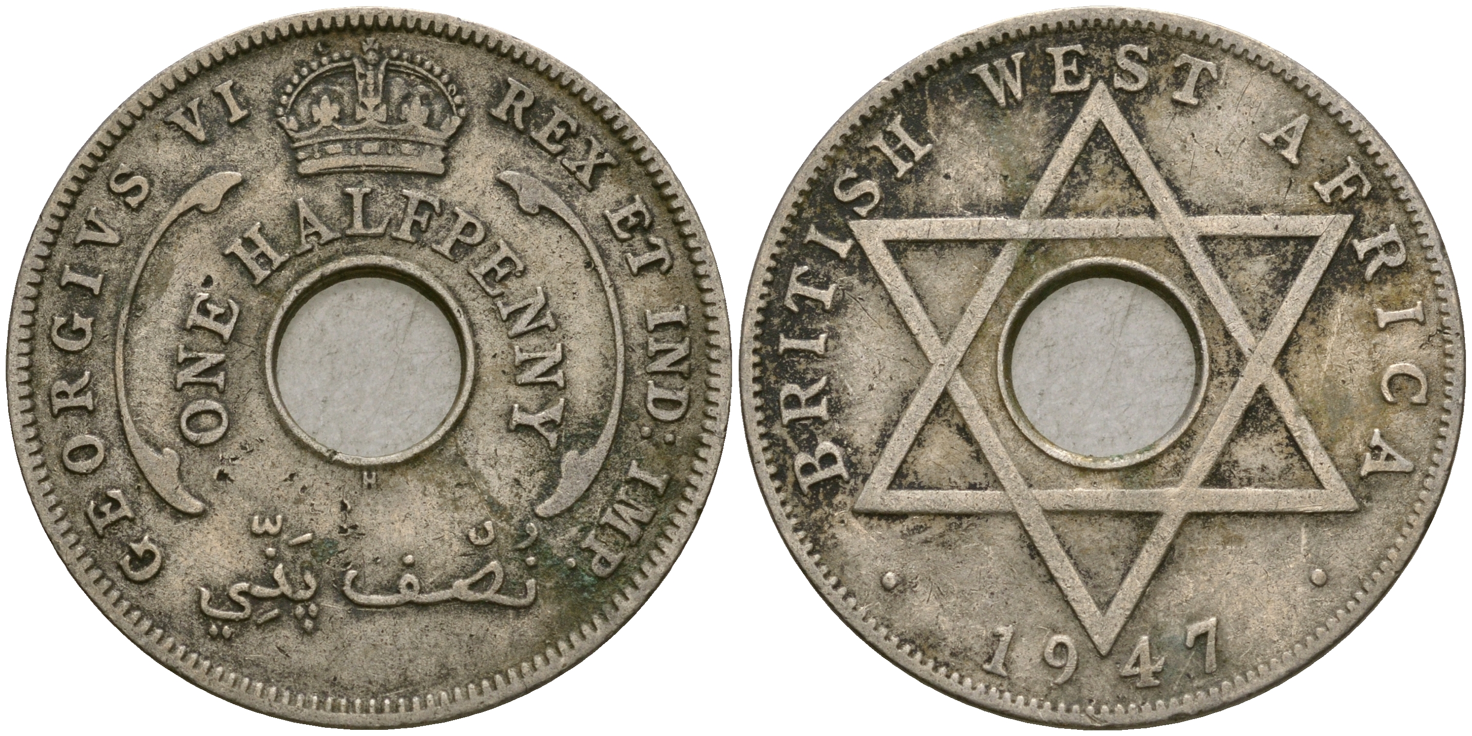 Британская Западная Африка 1/2 пенни 1947 H, Георг VI KM 18 медно-никель 25-1044