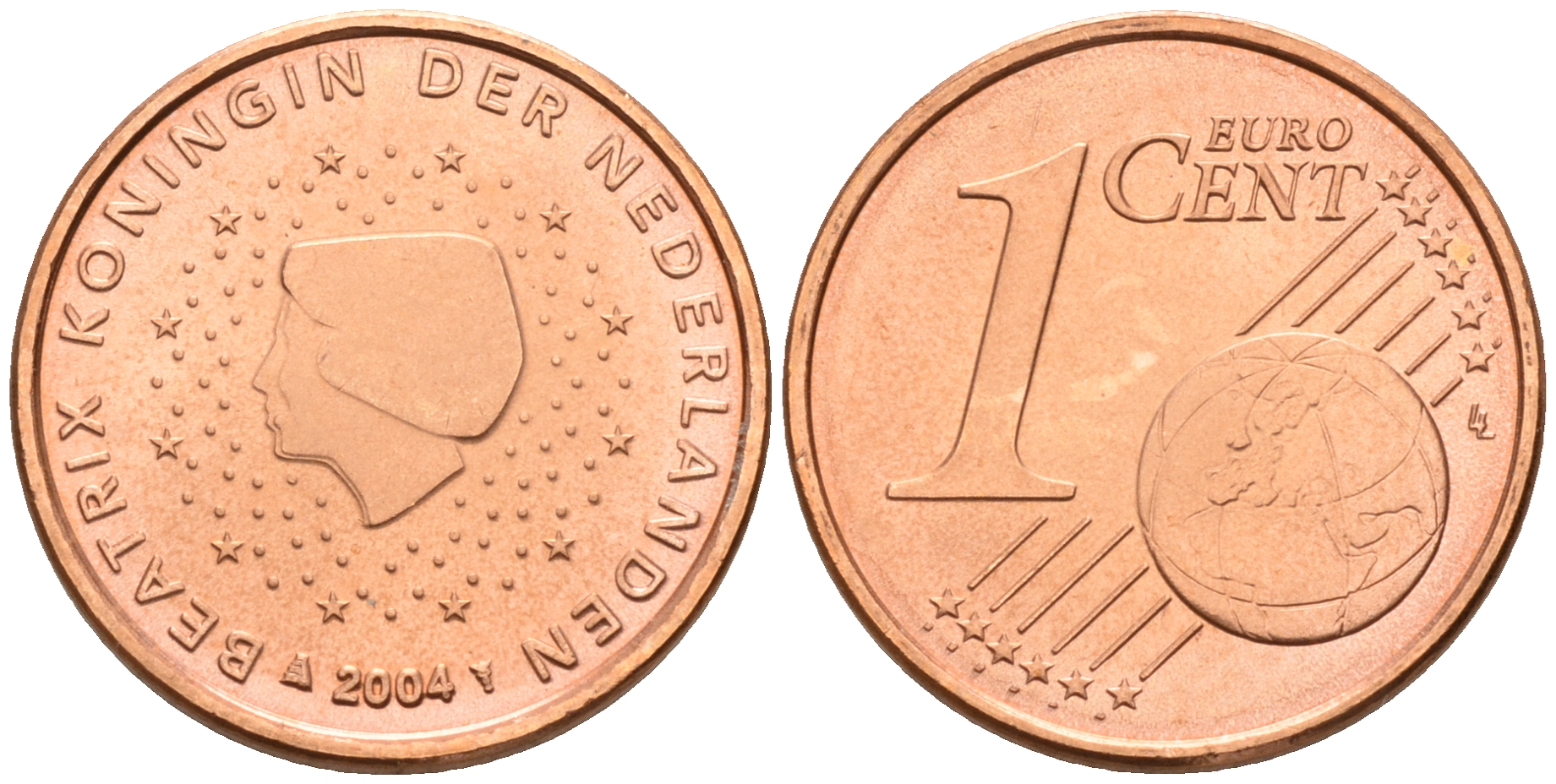 Нидерланды 1 евроцент 2004  КМ 234 сталь плакированная медью UNC   4160-1136