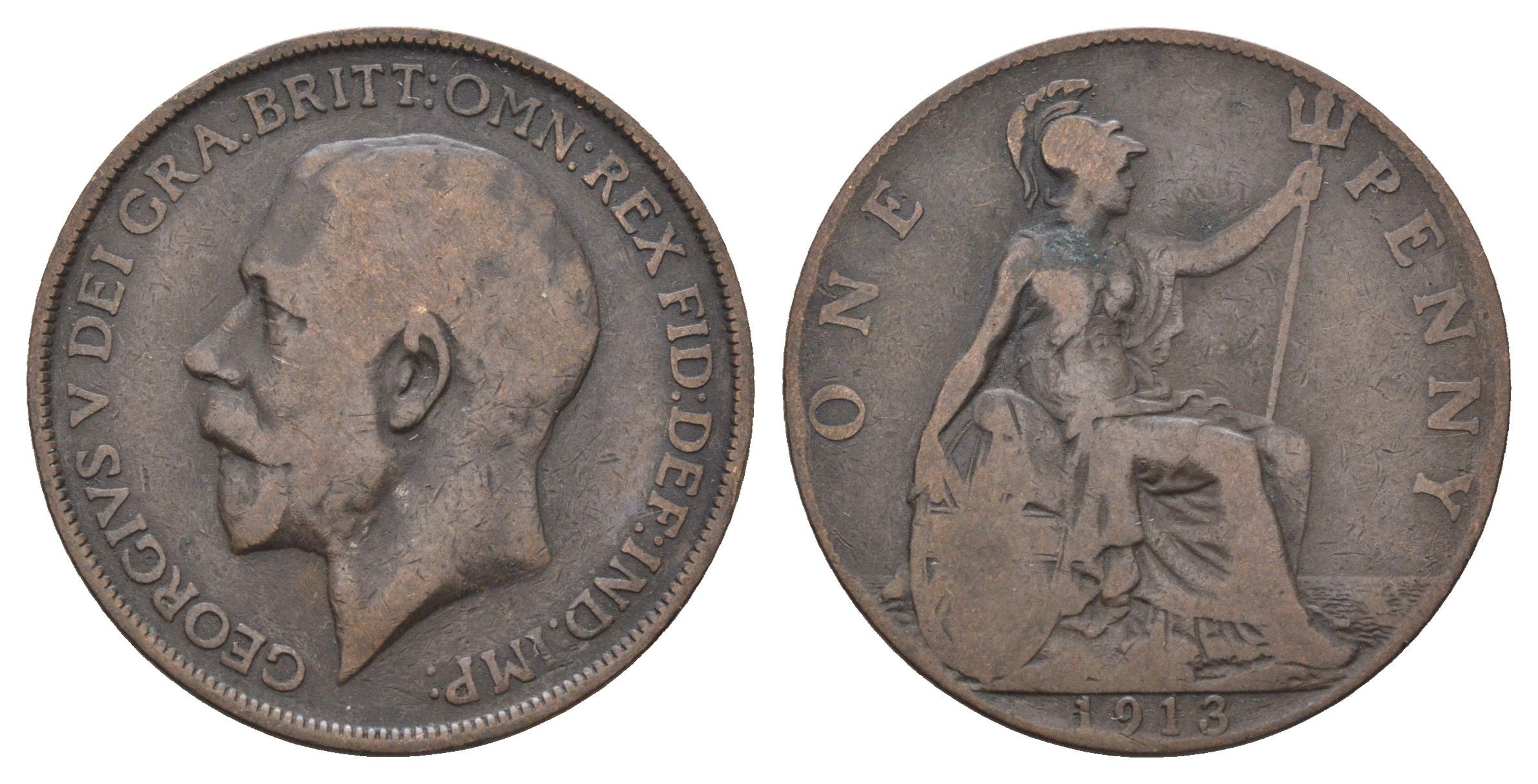 Великобритания 1 пенни 1913 Георг V (1910-1936) KM 810, Spink 4051 бронза 4661-523