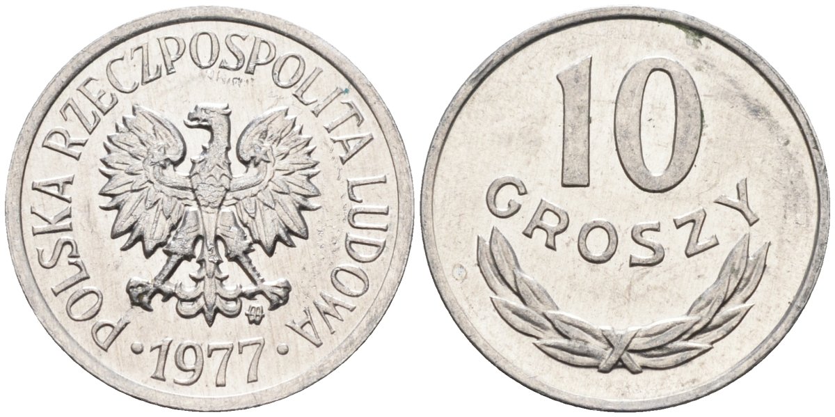 Польша 10 грошей 1977 MW, Народная Республика KM АА47, Parchimowicz 206p алюминий aUNC 4580-626