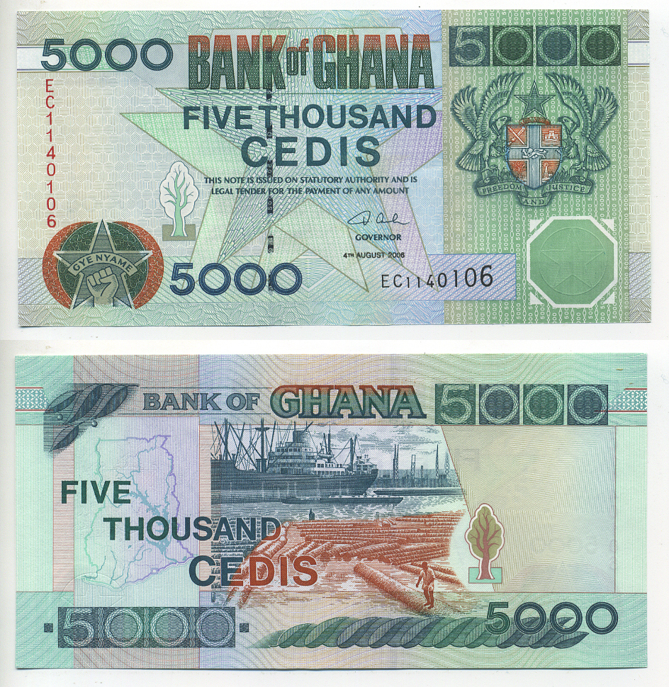 ГАНА 5000 СЕДИ 2006 4 АВГУСТА 2006, КОРАБЛИ В ПОРТУ, СПЛАВ ДРЕВЕСИНЫ Pick 34j бумага UNC (ПРЕСС) 6278-65-1