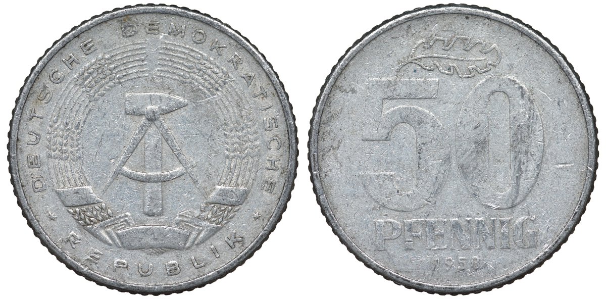 ГДР 50 пфеннигов 1958 А KM 12.1 алюминий 4122-443