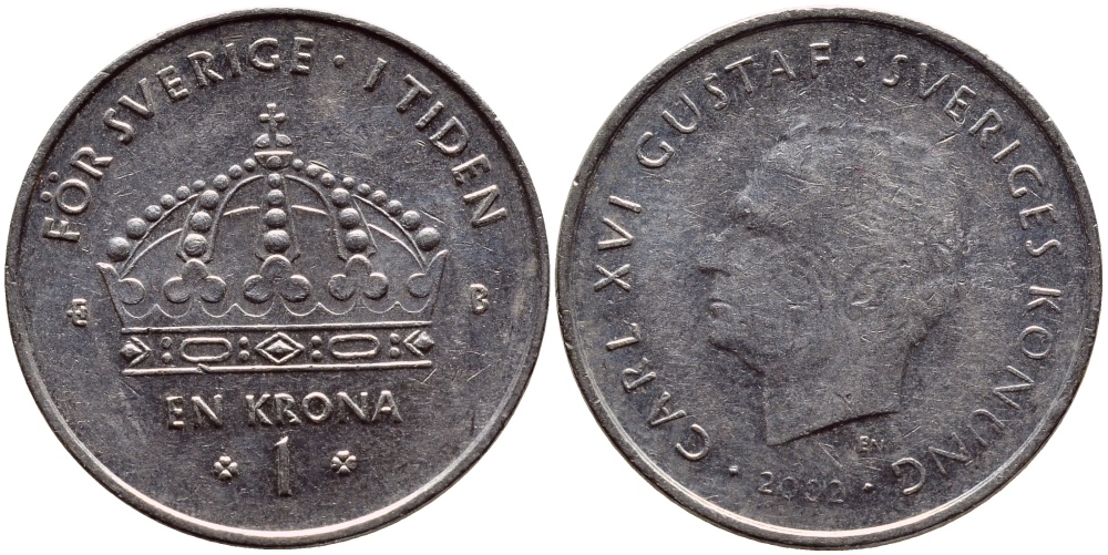 Швеция 1 крона 2002 Карл XVI Густав (1973- ) KM 894 медно-никель 4364-1233