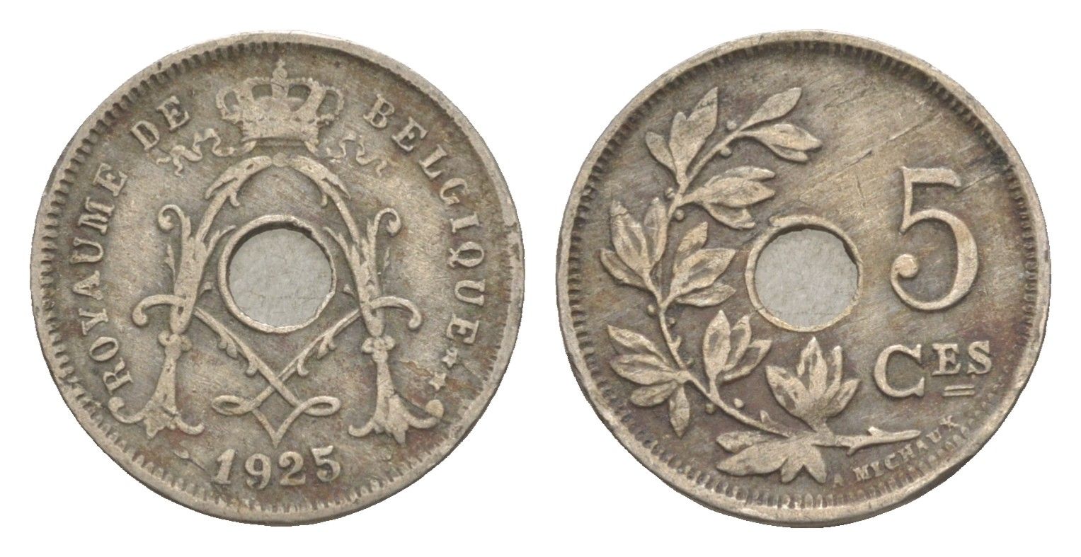 Бельгия 5 сантимов 1925 Belgique, Альберт I (1909-1934) KM 66 медно-никель 4649-558