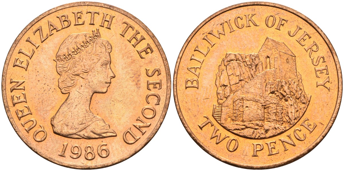 Джерси 2 пенса 1986 Сент-Хелиер, Елизавета II (1952-) KM 55 бронза UNC 4583-136