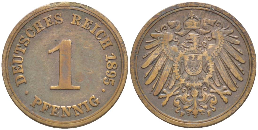 ГЕРМАНИЯ 1 ПФЕННИГ 1895 F KM 10, Jager. 10, Weege 2 медь 4528-1135
