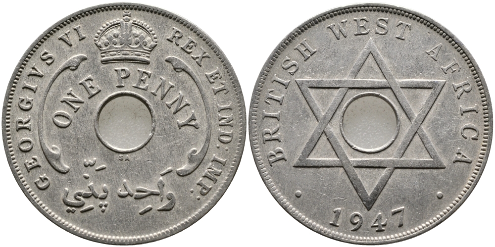 Британская Западная Африка 1 пенни 1947 Георг VI (1937-1952) KM 19 медно-никель 1523-523