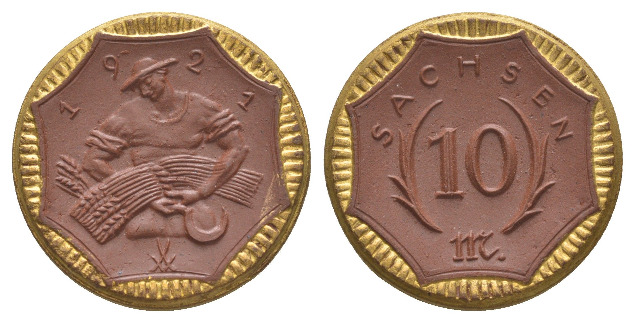 Саксония 10 марок 1921 Men18 27868 фарфор 00-00