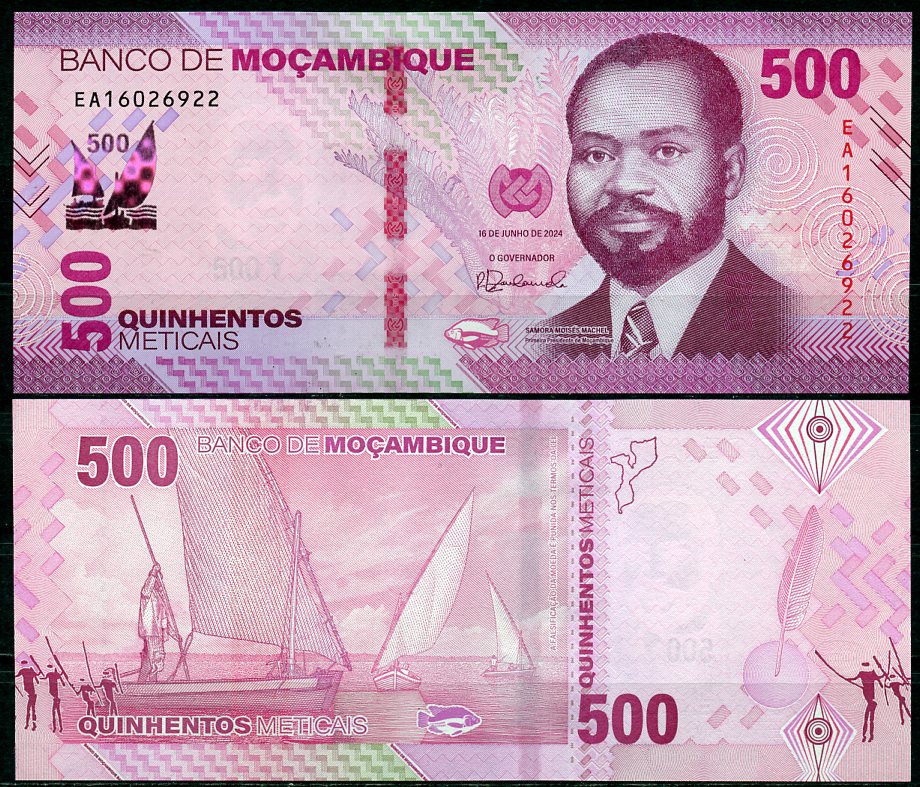 Мозамбик 500 метикалов 2024 Самора Машел, рыбацкие лодки Pick 159  бумага  UNC (пресс) 451-780-3