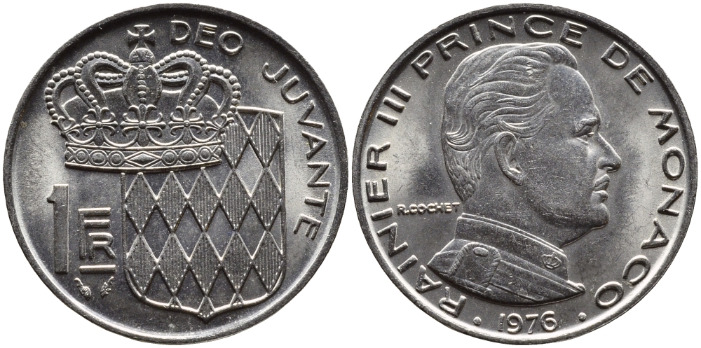 Монако 1 франк 1976 Ренье III (1949-2005) KM 140 никель 4364-233