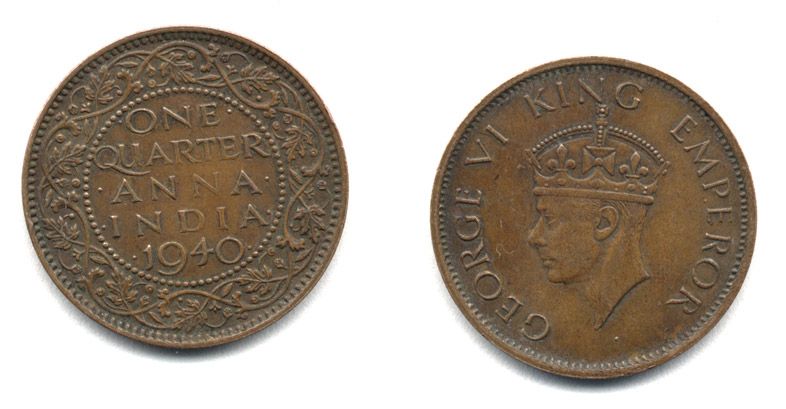 ИНДИЯ 1/4 АННЫ 1940 25-247