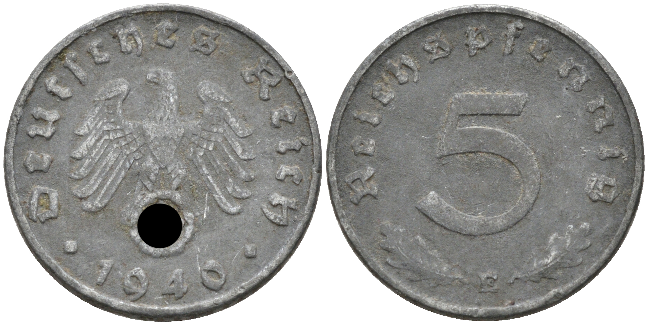 ГЕРМАНИЯ 5 РЕЙХСПФЕННИГОВ 1940 E, KM 100, J. 370 цинк 75-163